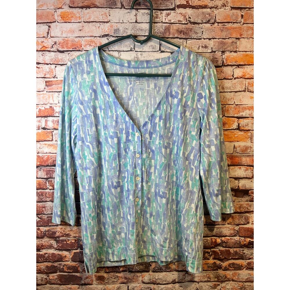 blue j.jill button up shirt 3/4 sleeve extra fine pima cotton cardigan small